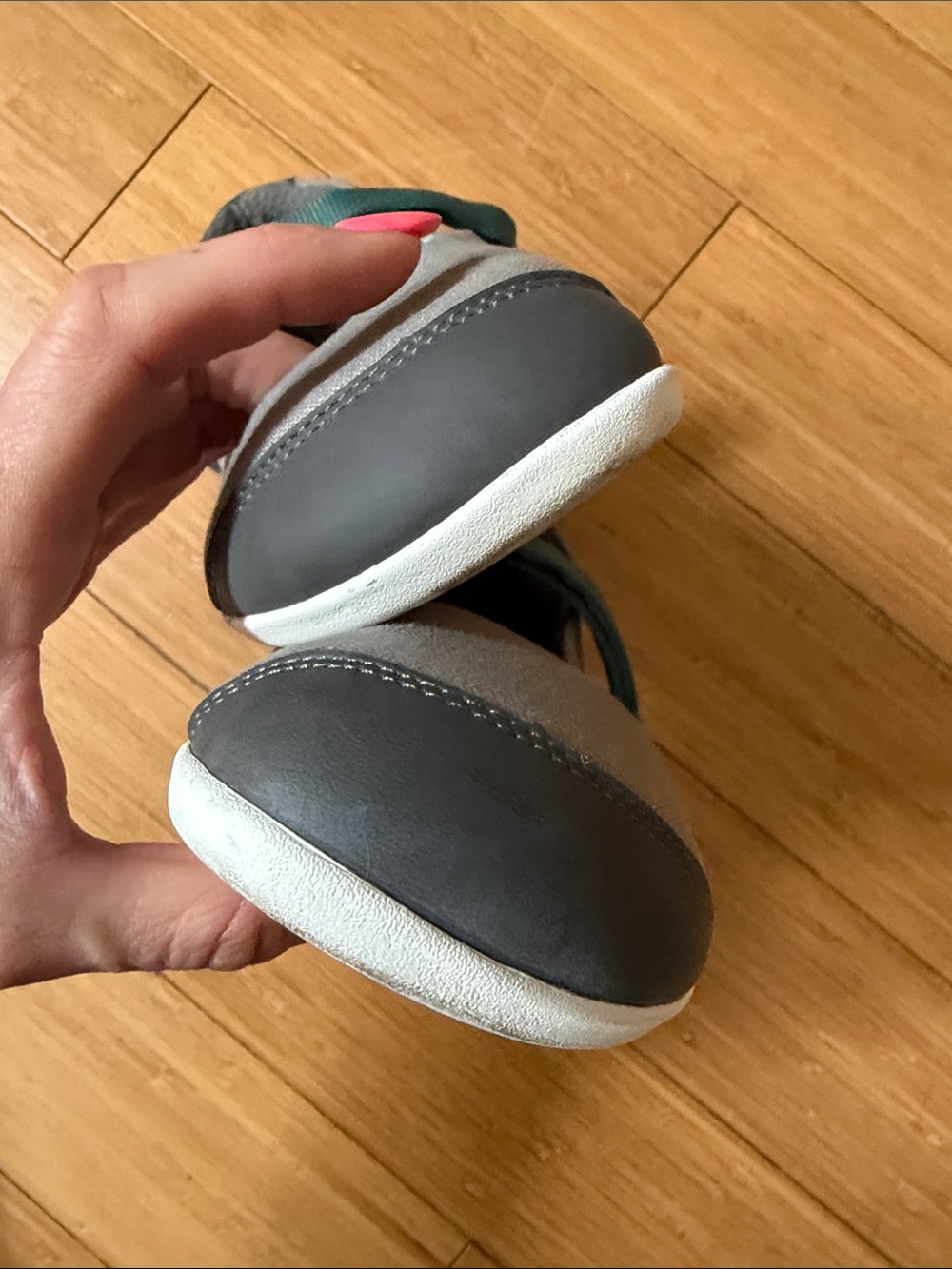 Gray Canvas Mary Jane Flats with Teal Insole and Strap - Picture 7 of 9